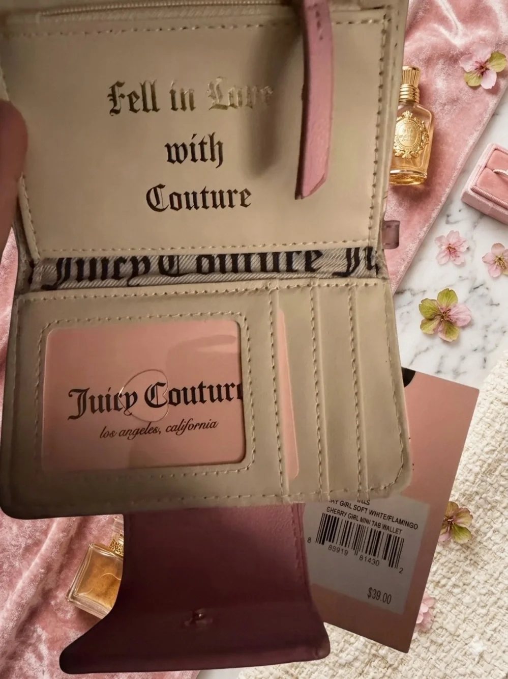 Juicy Couture Pink Cherry-Print Compact Wallet with Pom Charm